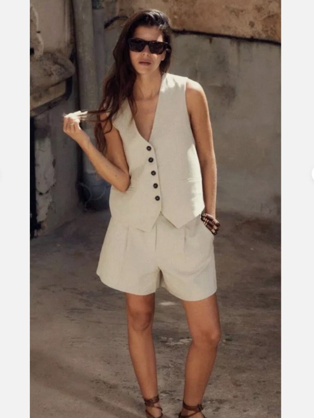 ZARA LINEN BLEND HIGH WAIST BERMUDA SHORTS